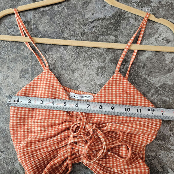 Zara Orange Gingham Crop Top Size Medium - Picture 4 of 6